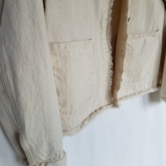 Impeccable Pig Oatmeal Speckled Cream Denim Jacket - Picture 6 of 15